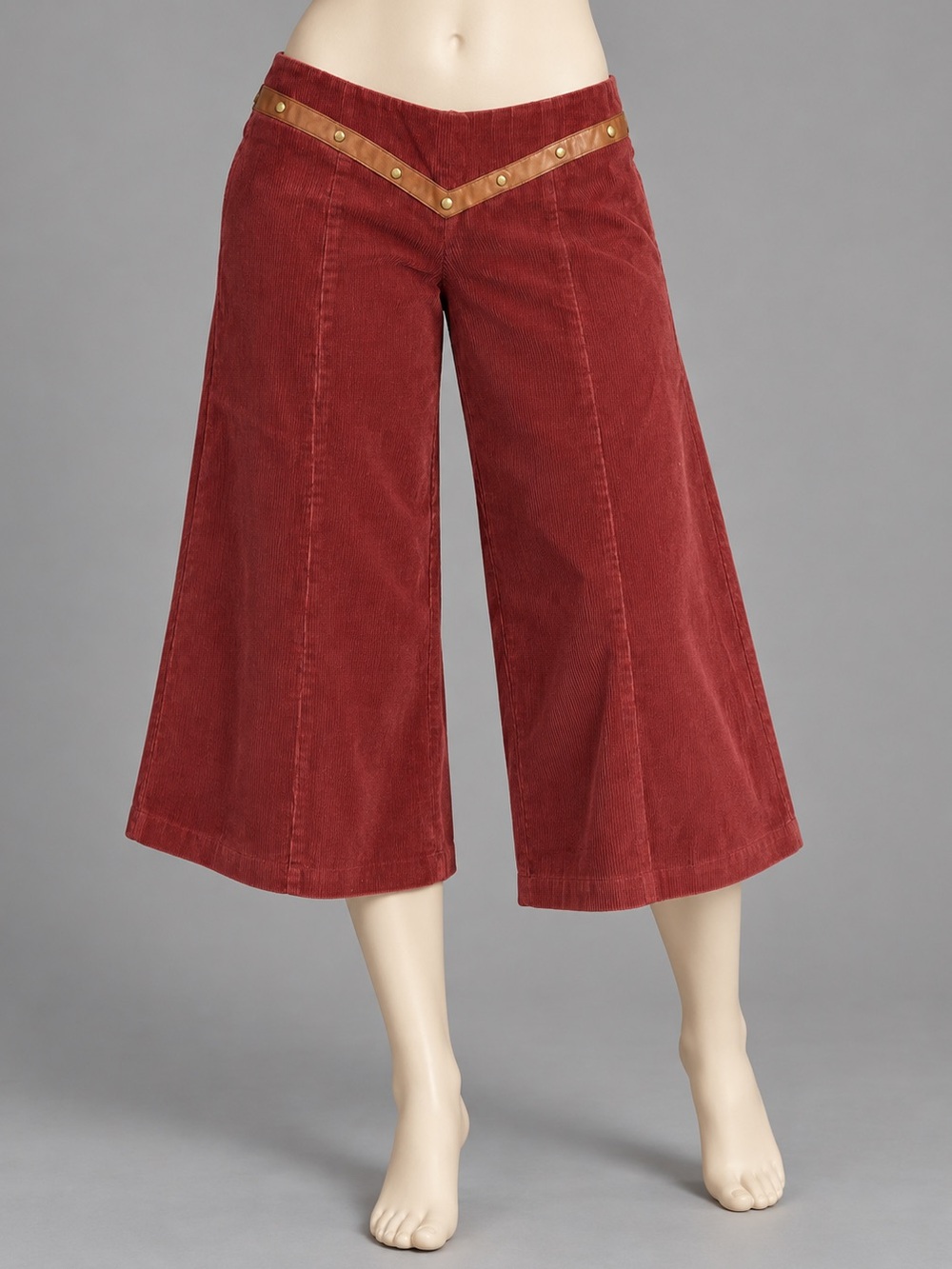 Designer LAUREN MOFFATT 6 Rust Cord Studded Gaucho Capri Crop Pants MSRP $248